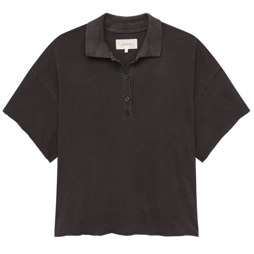 The great. Cropped polo tee in super soft cotton in faded washed grey black